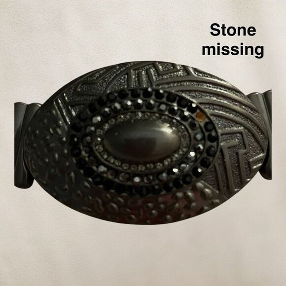 Chico’s Gun Metal Black & Silver Rhinestone Link Belt One Size - Picture 10 of 10